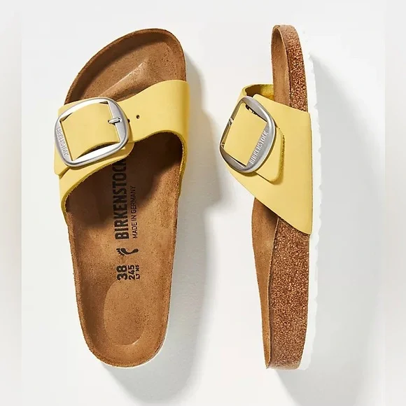 New Birkenstock Madrid Big Buckle Sandals Yellow Anthropologie - Picture 1 of 6